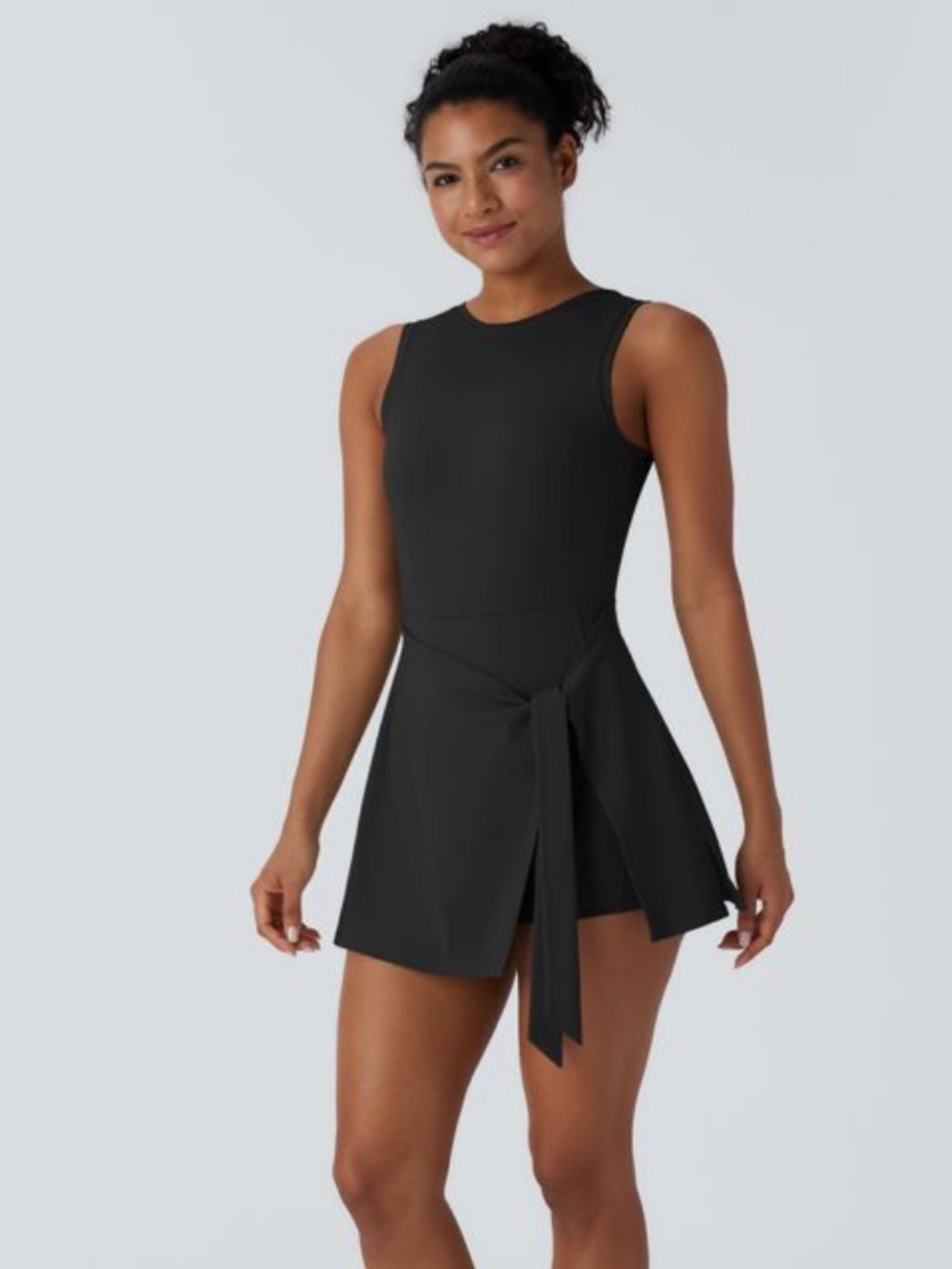 HALARA Black Sleeveless Tie-Waist Athletic Pickleball Dress